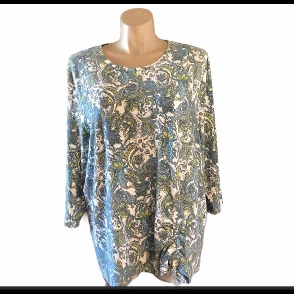 Emaline Woman 3X NWT Top Green, Blue & White - Picture 1 of 5